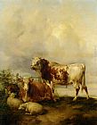 Thomas Sidney Cooper Famous Paintings - A Bull and Cow with Two Sheep and Goat